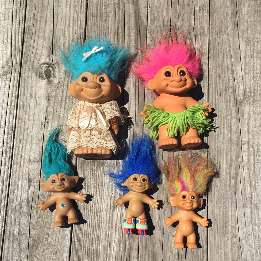 Wrangler Troll Doll Lot with Bright Blue, Teal, Hot Pink, Rainbow Hair